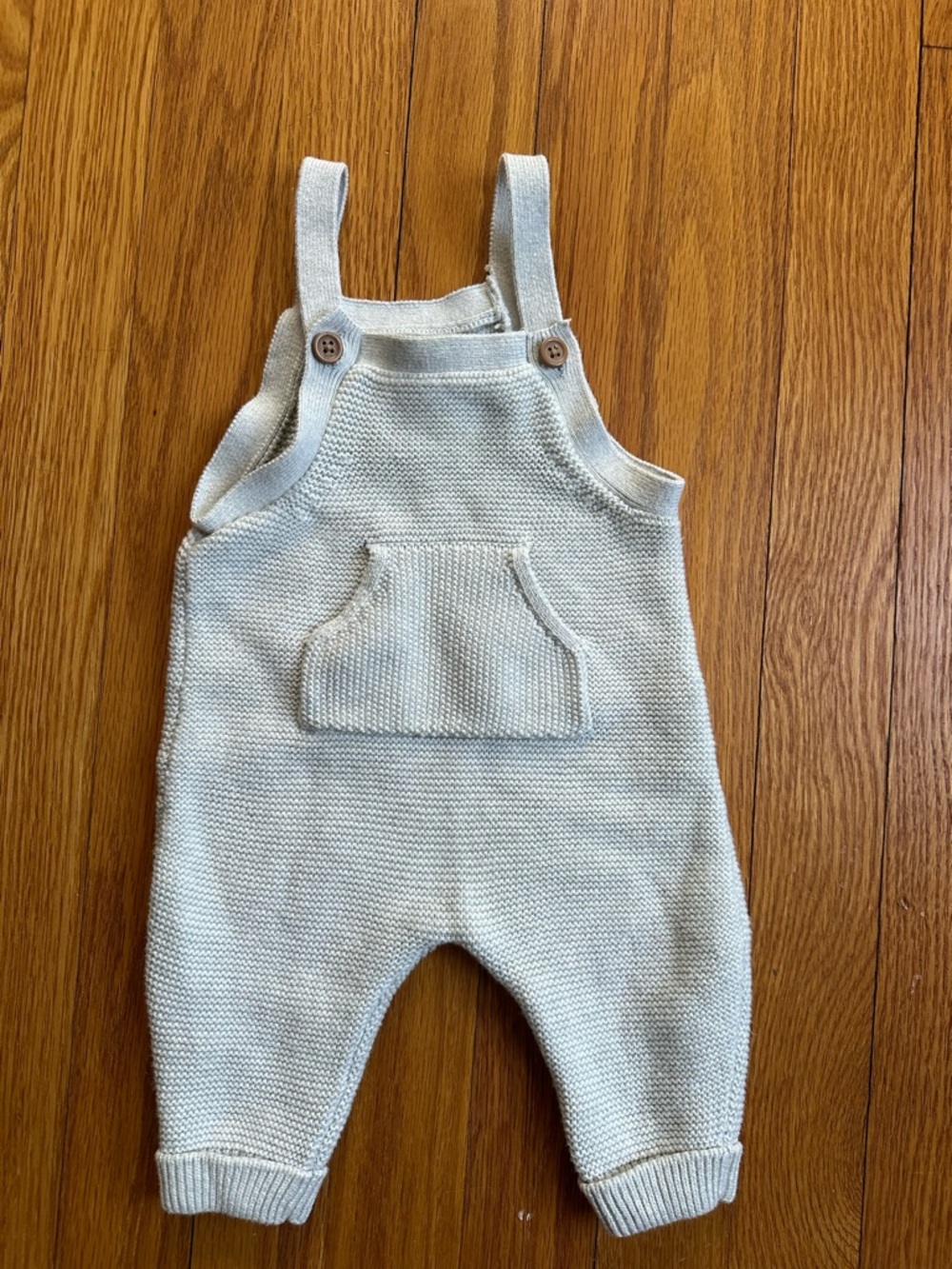 Cream Knit Kids Overalls with Front Pocket and Button Straps